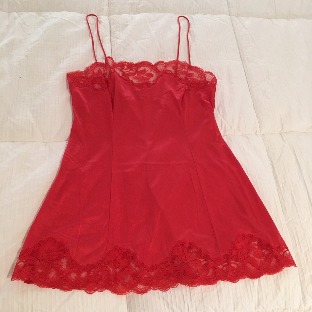 Vintage LA PERLA Italy Red Lace Chemise Slip 34 M